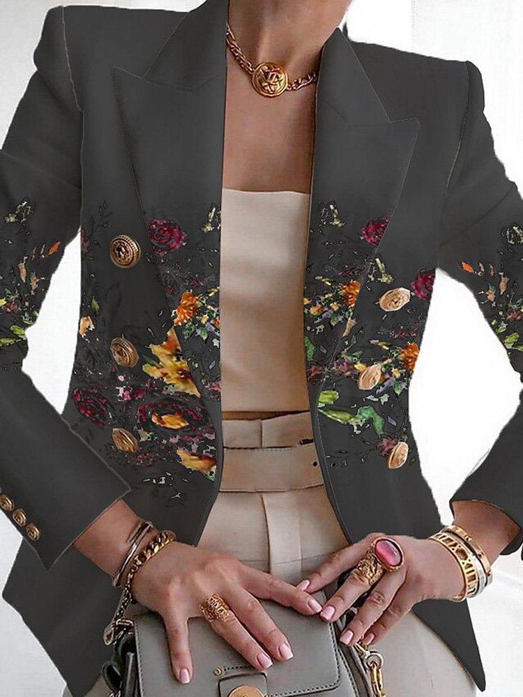 Women's Floral Buckle Regular Loose Blazer