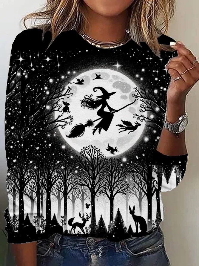 Casual Halloween Crew Neck Long Sleeve T-shirt