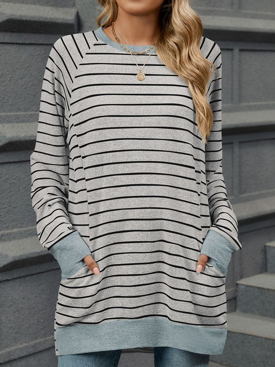 Casual Striped Crew Neck Long Sleeve T-shirt