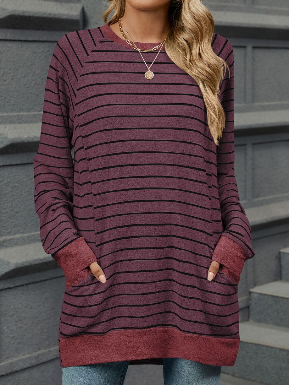 Casual Striped Crew Neck Long Sleeve T-shirt