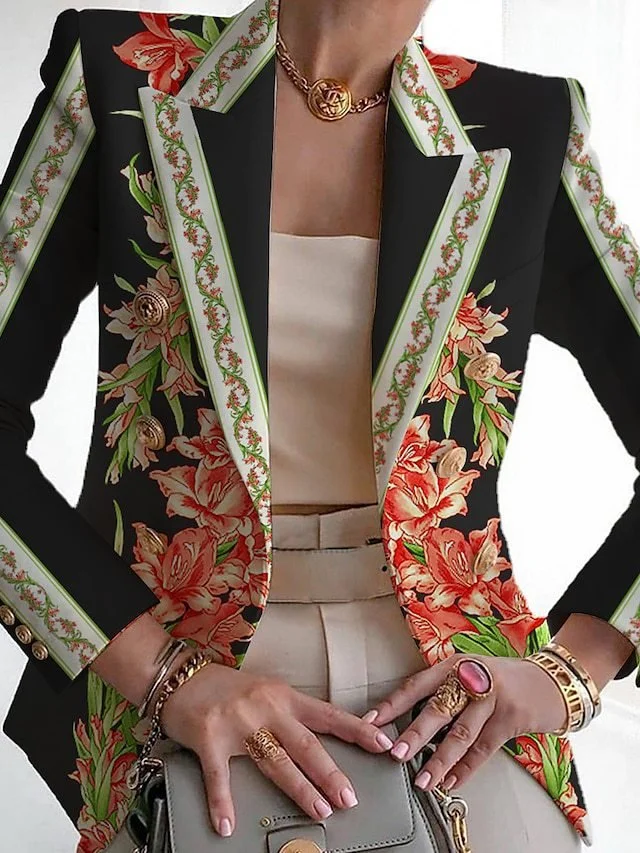 Women's Floral Buckle Regular Loose Blazer