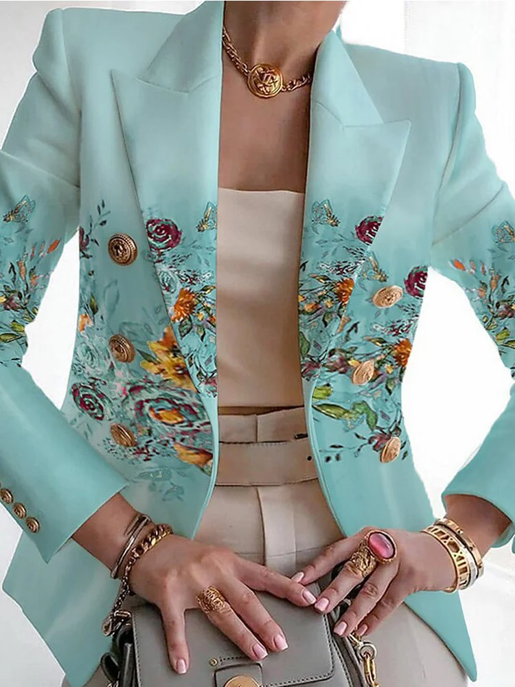 Women's Floral Buckle Regular Loose Blazer