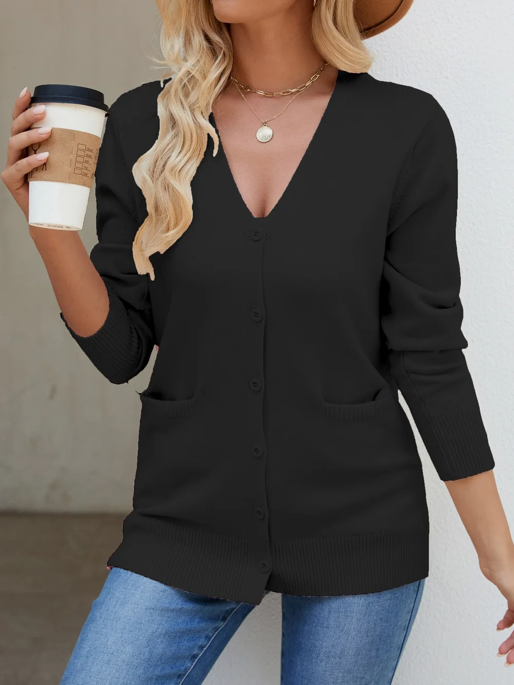 Women Yarn/Wool Yarn Plain Long Sleeve Comfy Casual Pocket Stitching Cardigan