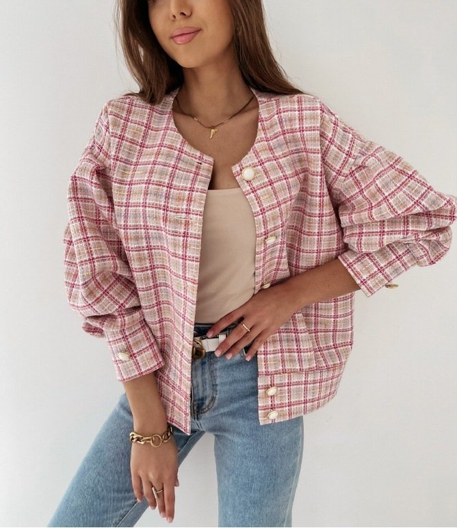 Women's Plaid Zipper Regular Loose Jacket