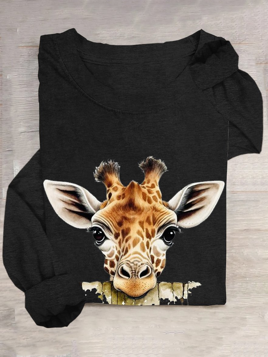 Casual Animal Crew Neck Long Sleeve T-shirt