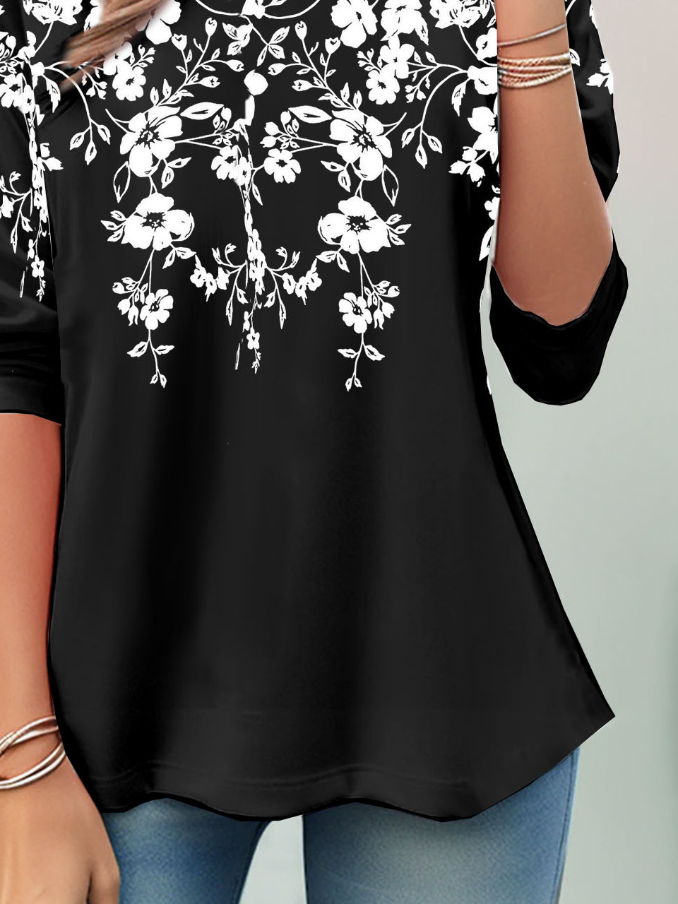 Casual Floral Crew Neck Long Sleeve T-shirt