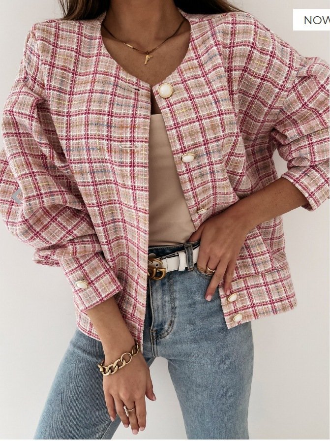 Women's Plaid Zipper Regular Loose Jacket