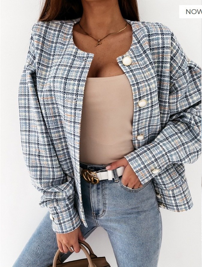 Women's Plaid Zipper Regular Loose Jacket