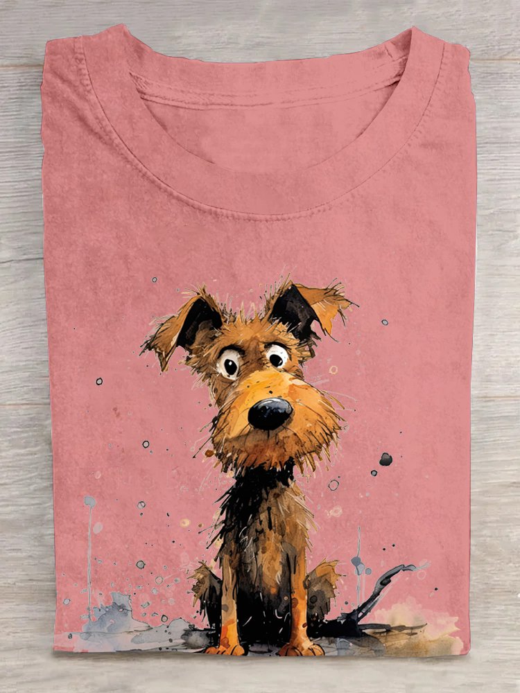 Casual Dog Crew Neck Short Sleeve T-shirt