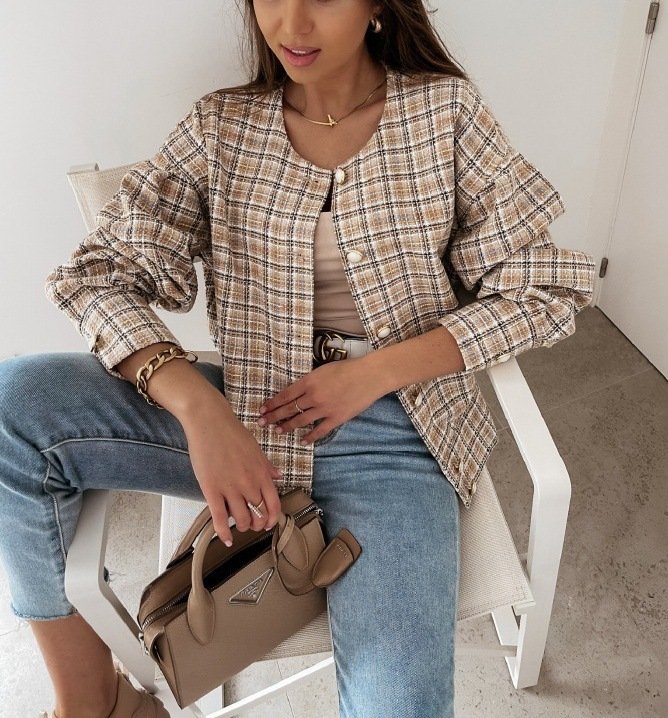 Women's Plaid Zipper Regular Loose Jacket