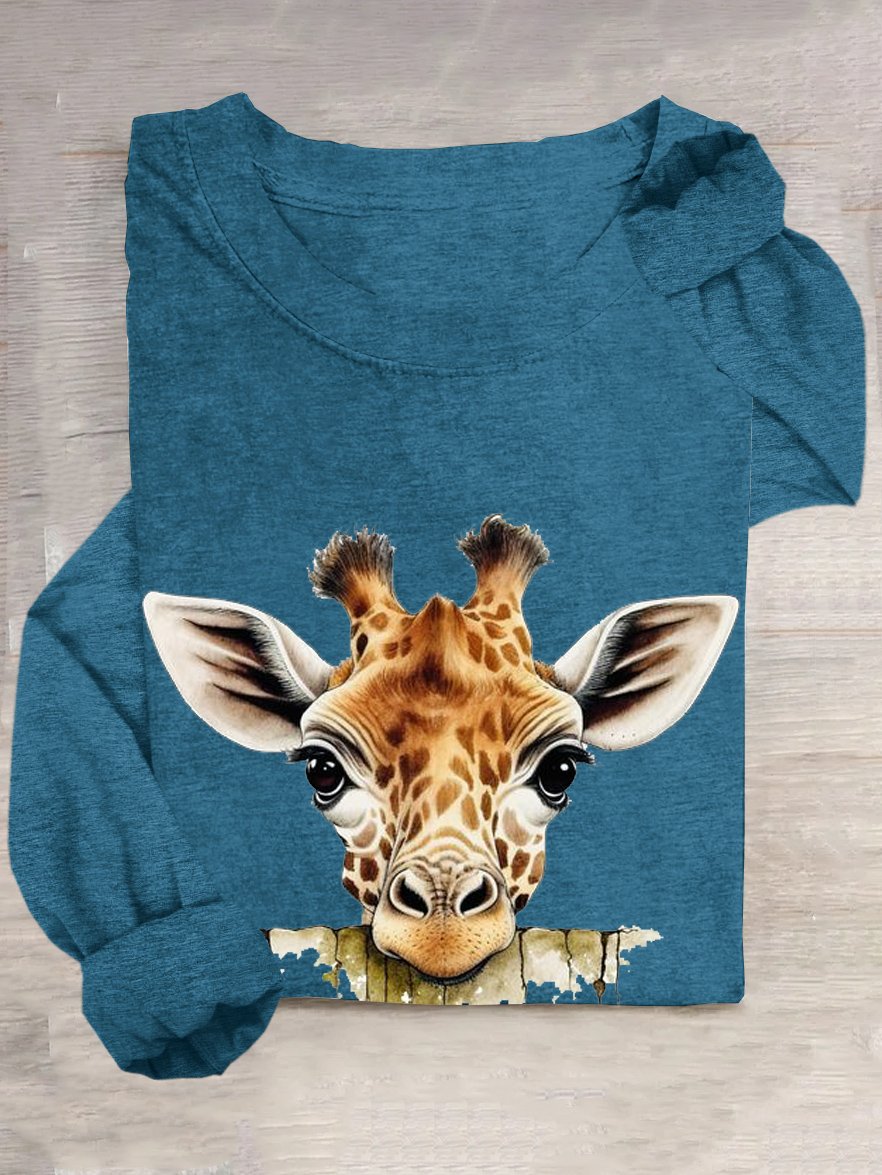 Casual Animal Crew Neck Long Sleeve T-shirt