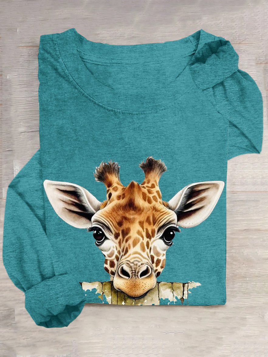 Casual Animal Crew Neck Long Sleeve T-shirt