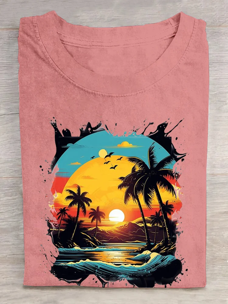 Casual Scenery Crew Neck Short Sleeve T-shirt