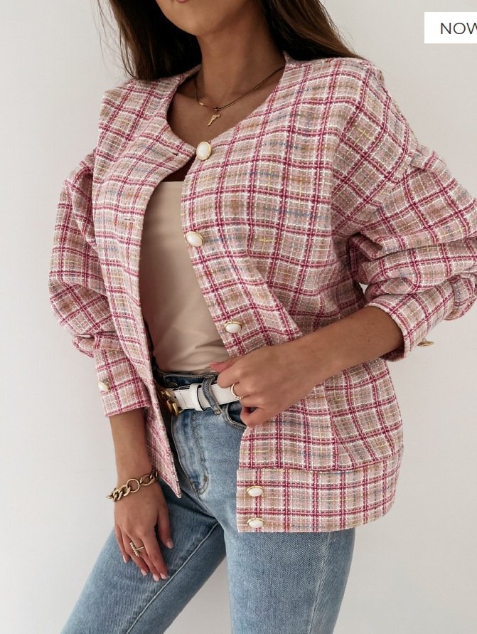 Women's Plaid Zipper Regular Loose Jacket