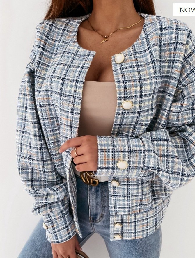 Women's Plaid Zipper Regular Loose Jacket