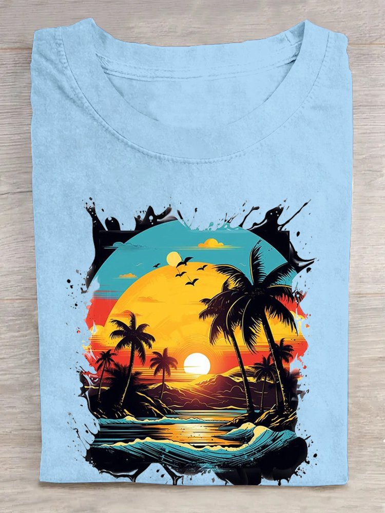 Casual Scenery Crew Neck Short Sleeve T-shirt