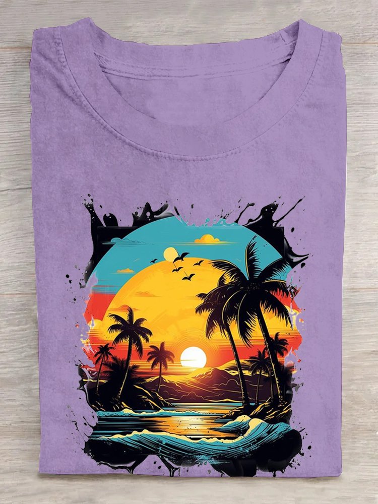 Casual Scenery Crew Neck Short Sleeve T-shirt