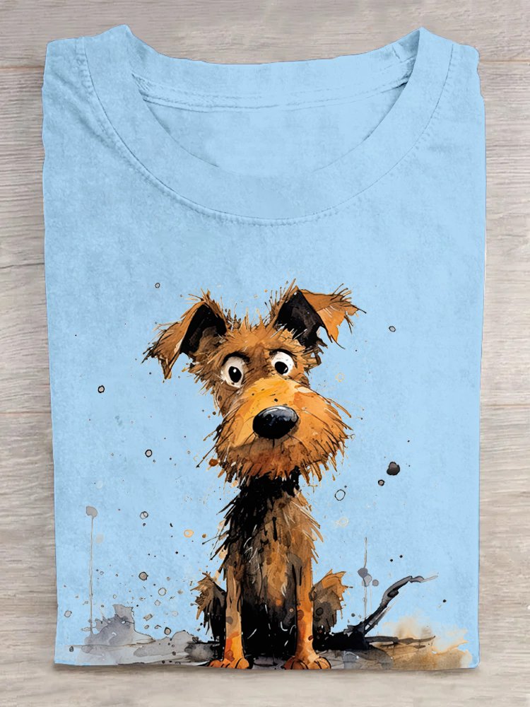 Casual Dog Crew Neck Short Sleeve T-shirt