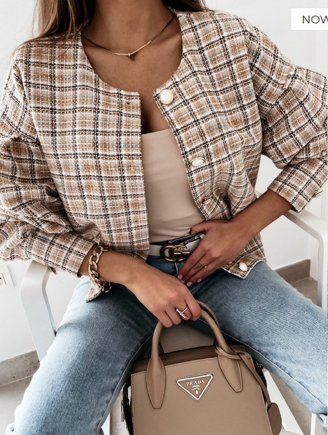 Women's Plaid Zipper Regular Loose Jacket