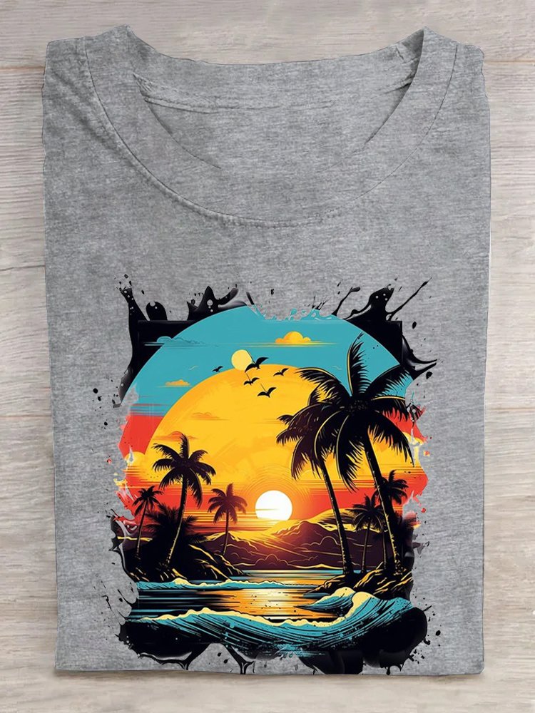 Casual Scenery Crew Neck Short Sleeve T-shirt