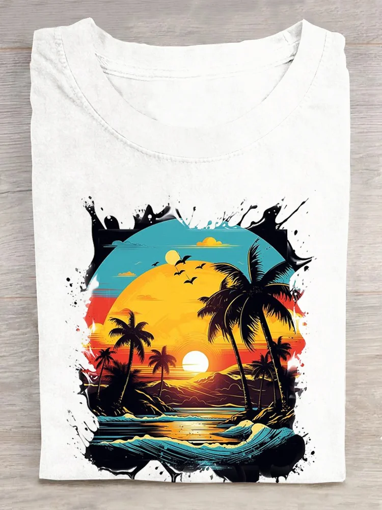 Casual Scenery Crew Neck Short Sleeve T-shirt