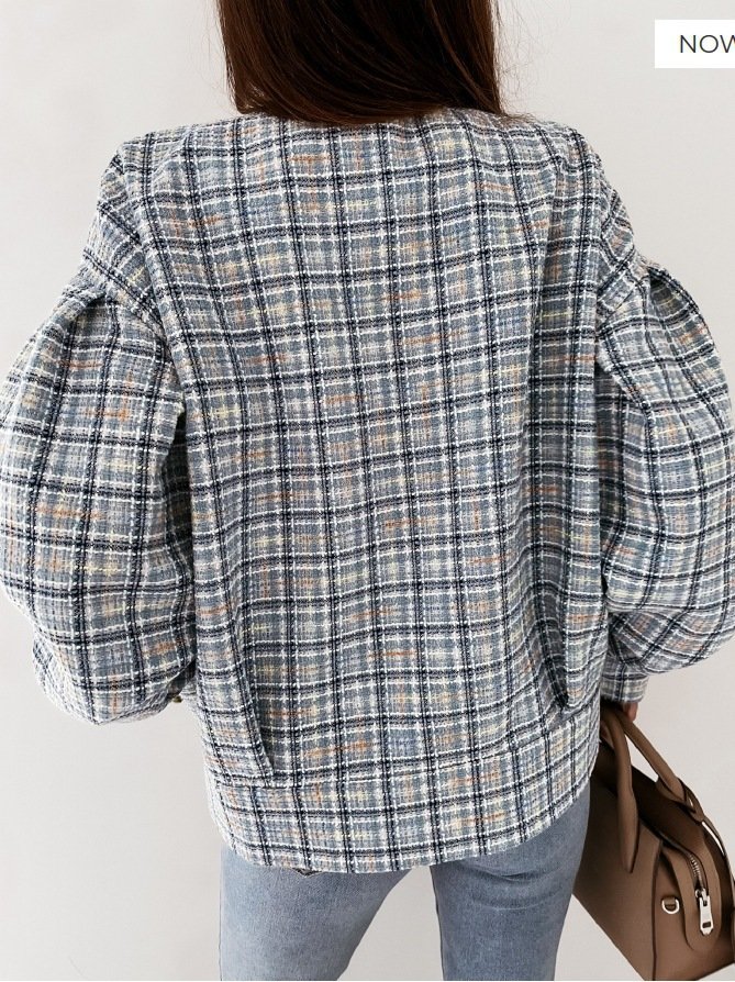 Women's Plaid Zipper Regular Loose Jacket