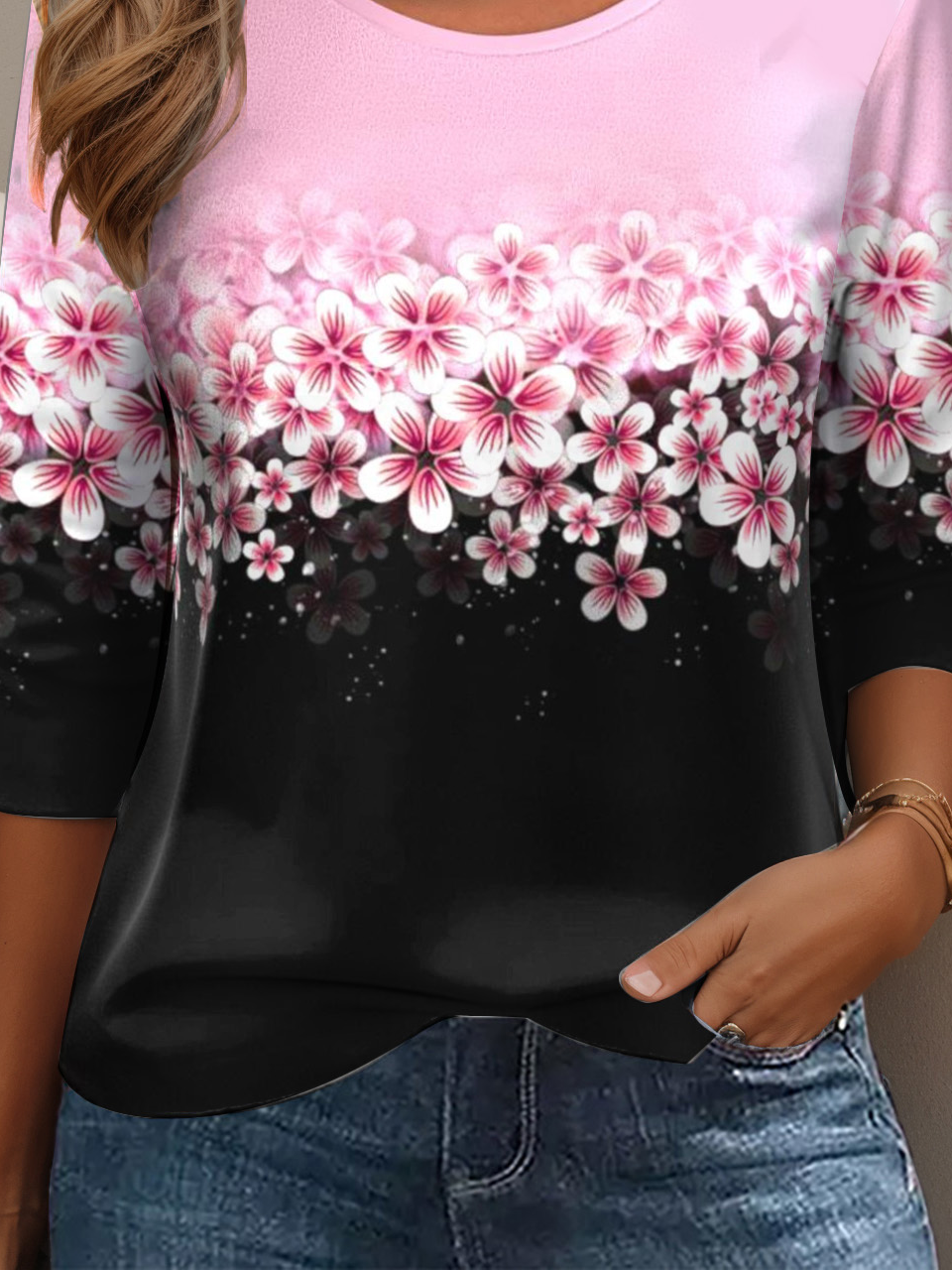 Casual Floral Crew Neck Long Sleeve T-shirt