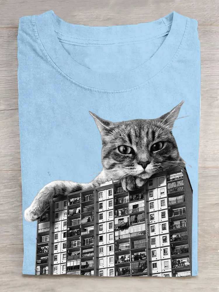 Casual Cat Crew Neck Short Sleeve T-shirt