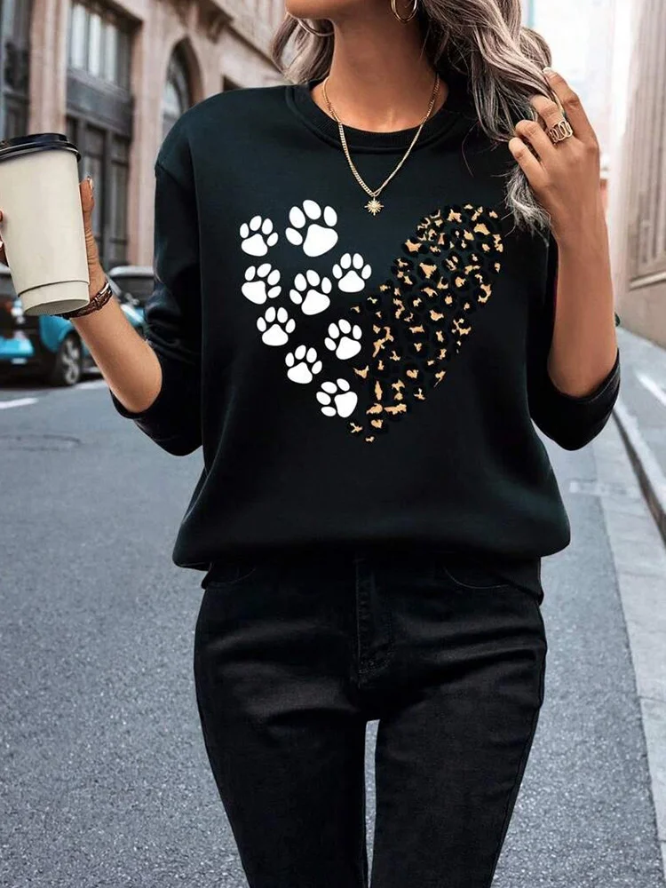 Casual Crew Neck Animal Sweatshirt