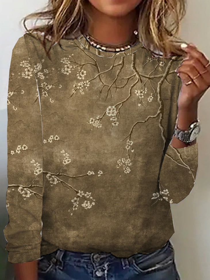 Casual Floral Crew Neck Long Sleeve T-shirt