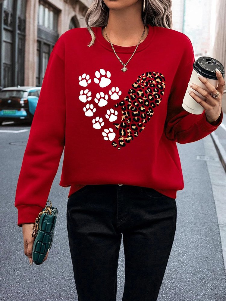 Casual Crew Neck Animal Sweatshirt