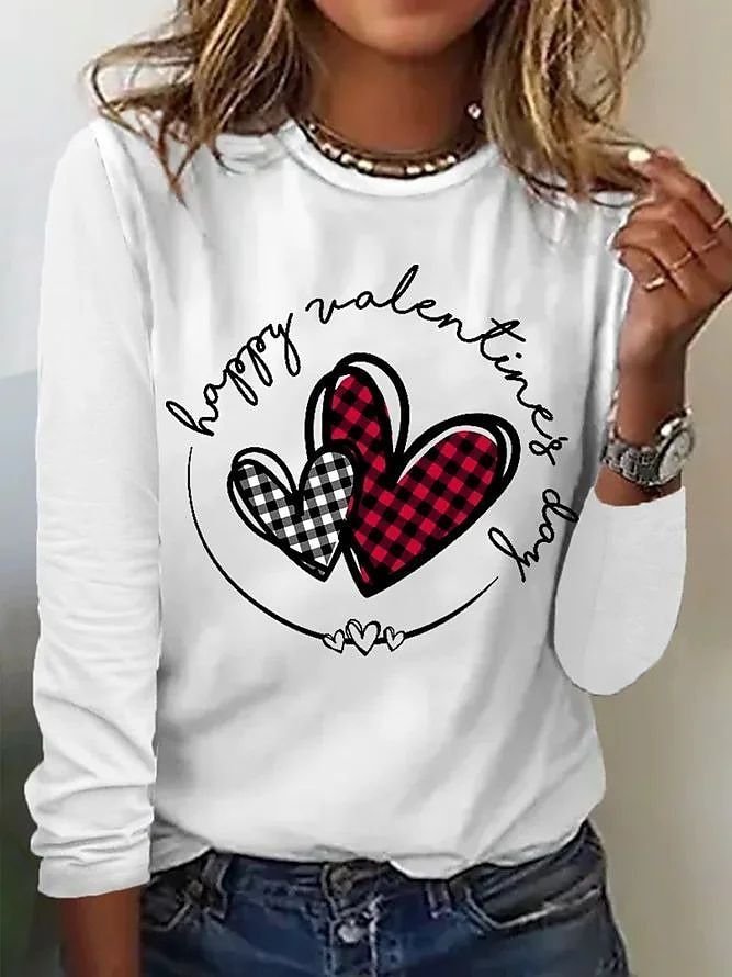 Casual Heart/Cordate Crew Neck Long Sleeve T-shirt