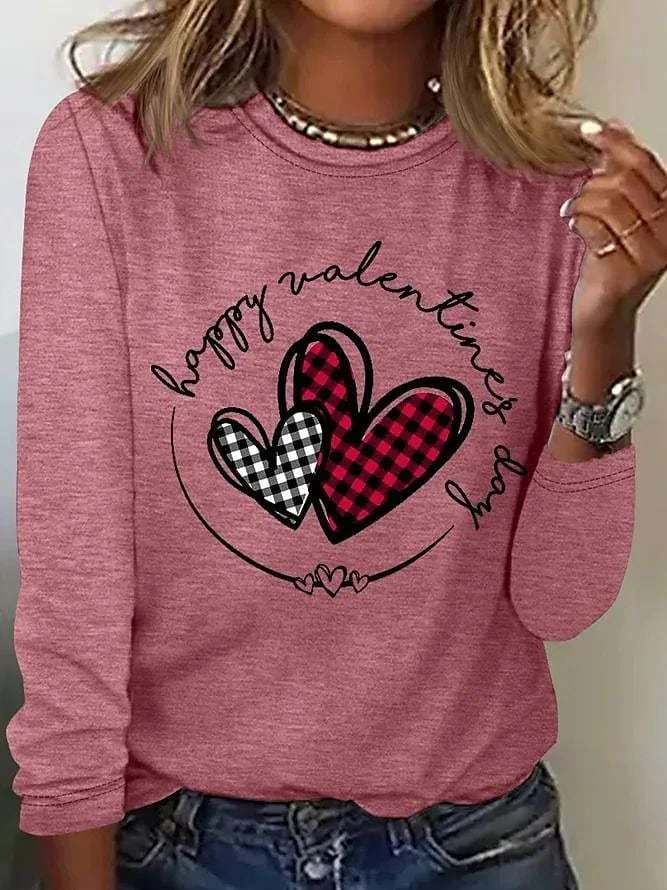 Casual Heart/Cordate Crew Neck Long Sleeve T-shirt