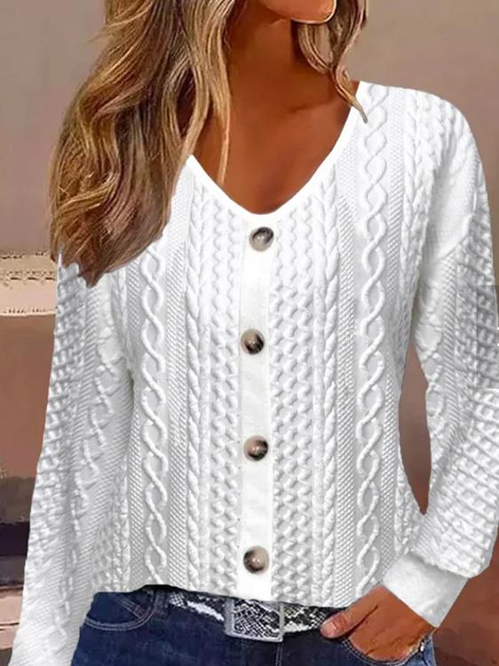 V Neck Long Sleeve Plain Lace Regular Regular Fit Blouse For Women