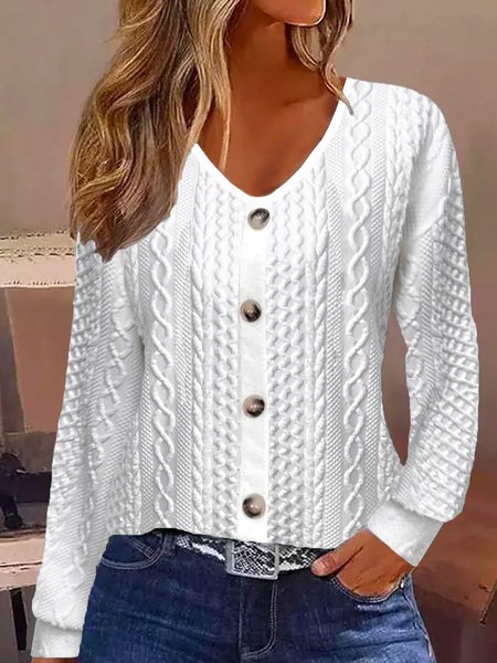 V Neck Long Sleeve Plain Lace Regular Regular Fit Blouse For Women