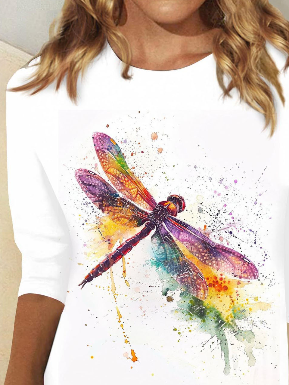 Casual Dragonfly Crew Neck Long Sleeve T-shirt