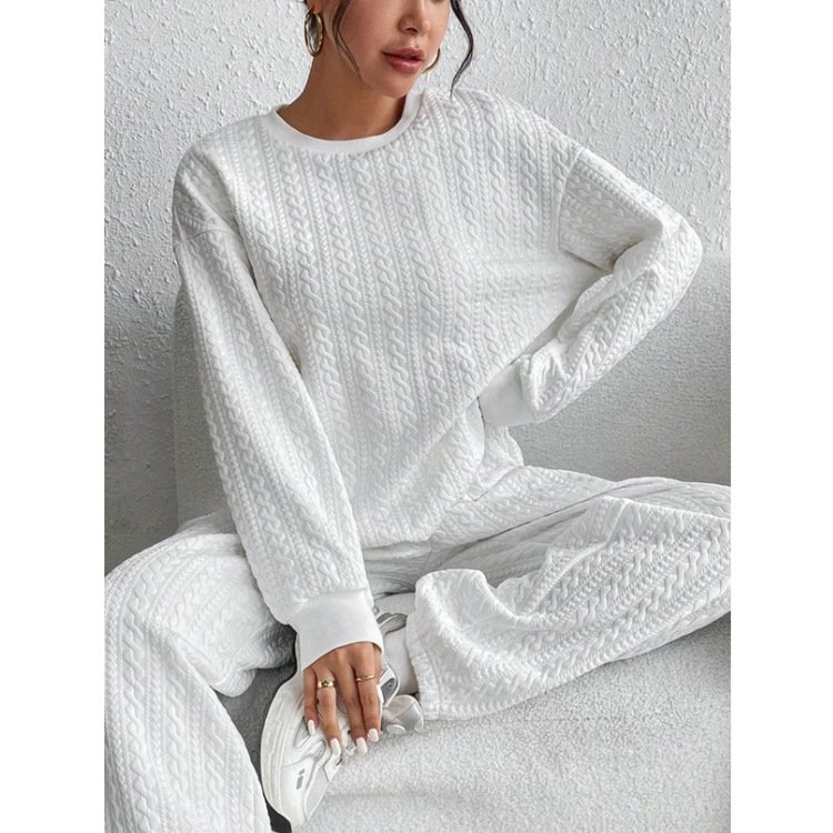 Women Geometric Crew Neck Long Sleeve Comfy Casual Top With Pants Two-Piece Set