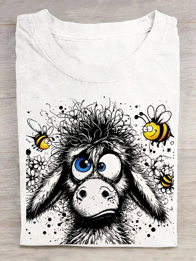 Casual Animal Crew Neck Short Sleeve T-shirt