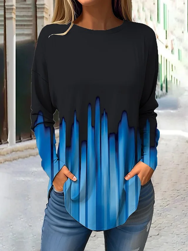 Casual Geometric Crew Neck Long Sleeve T-shirt