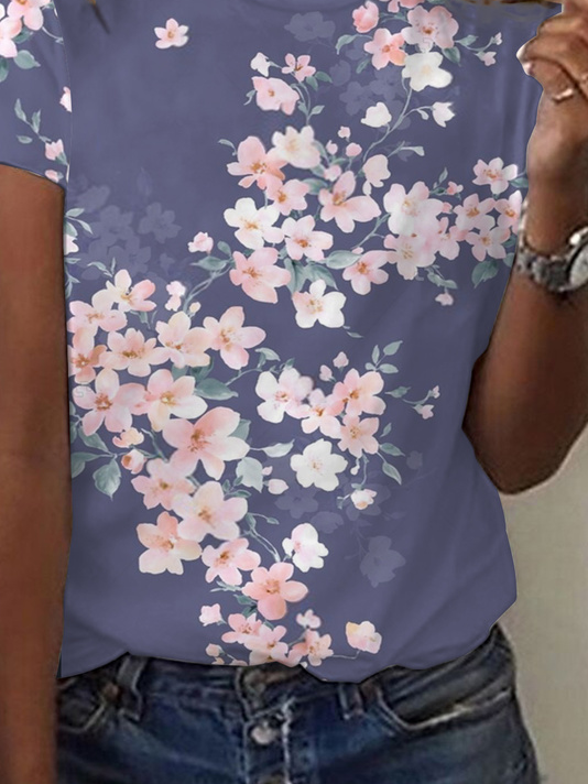 Casual Floral V Neck Long Sleeve T-shirt