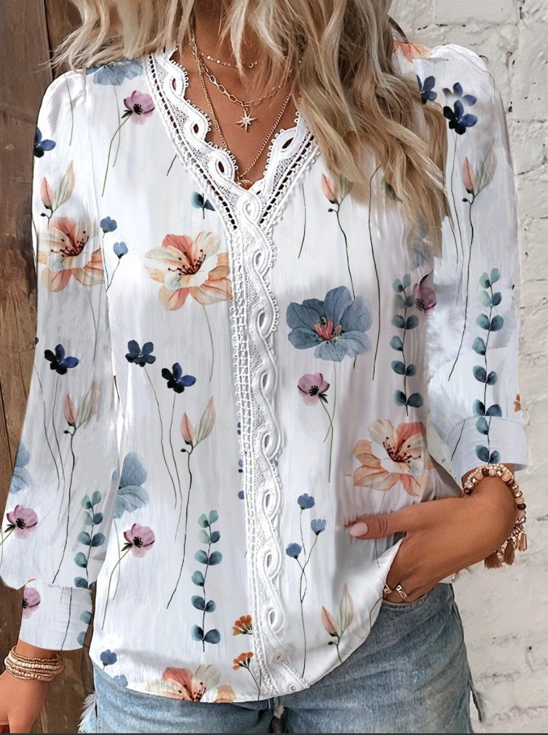 Long Sleeve Floral Regular Loose Blouse For Women