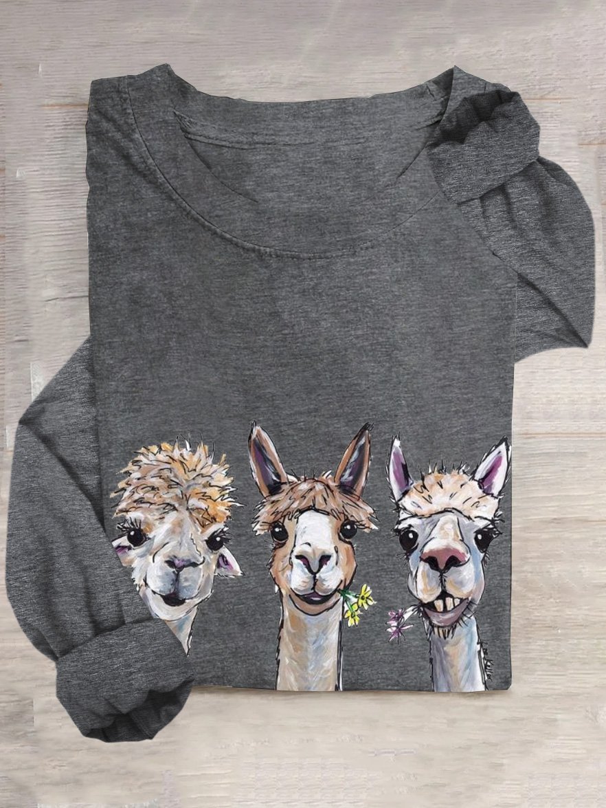 Casual Animal Crew Neck Long Sleeve T-shirt