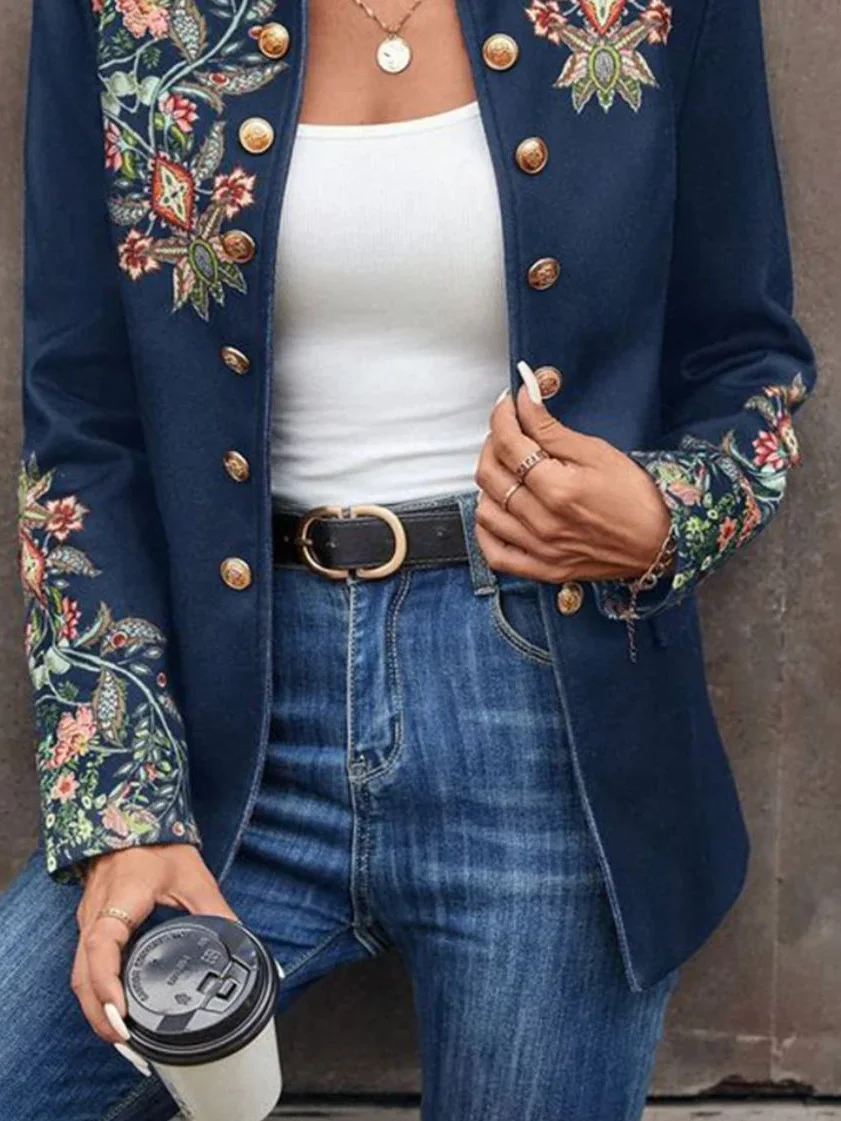 Women's Ethnic Floral Print Regular Loose Jacket