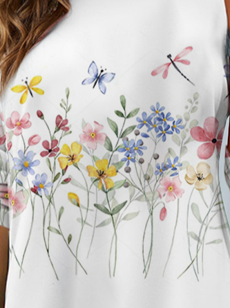 Casual Floral Crew Neck Long Sleeve T-shirt