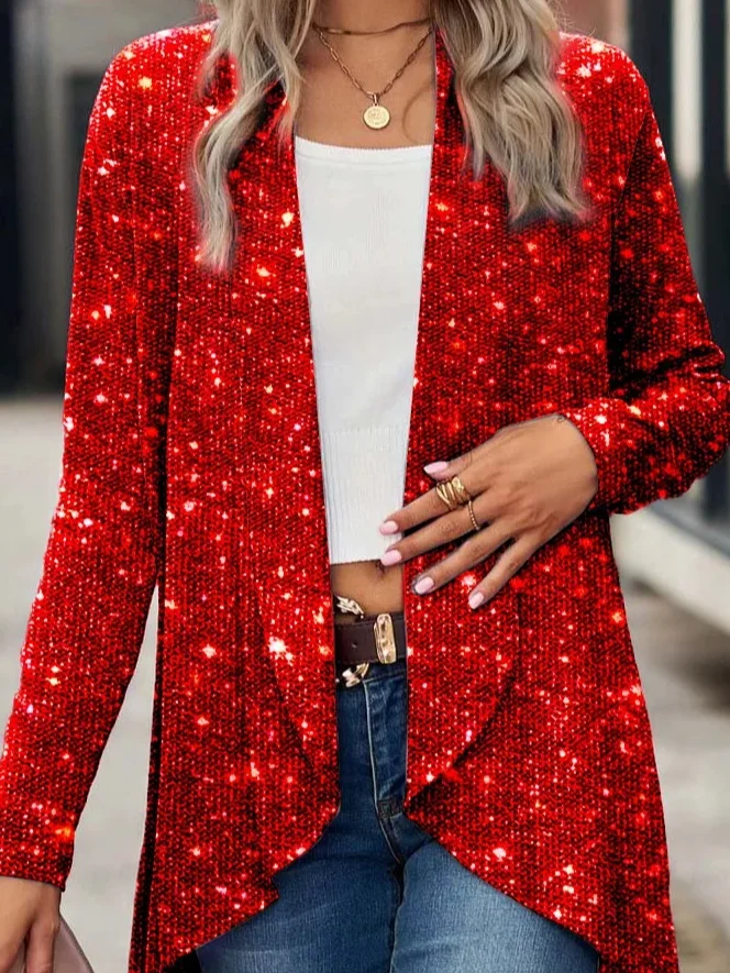 Women's Glitter Print Regular Loose Jacket