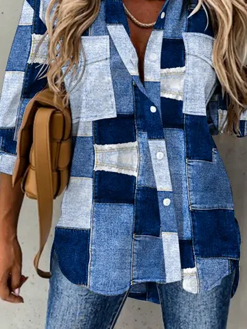 Long Sleeve Geometric Regular Loose Shirt For Women