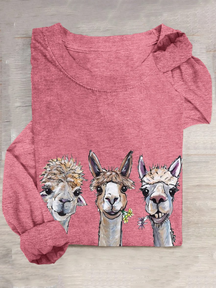 Casual Animal Crew Neck Long Sleeve T-shirt