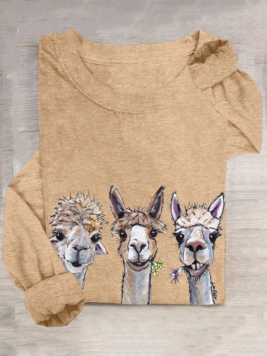 Casual Animal Crew Neck Long Sleeve T-shirt