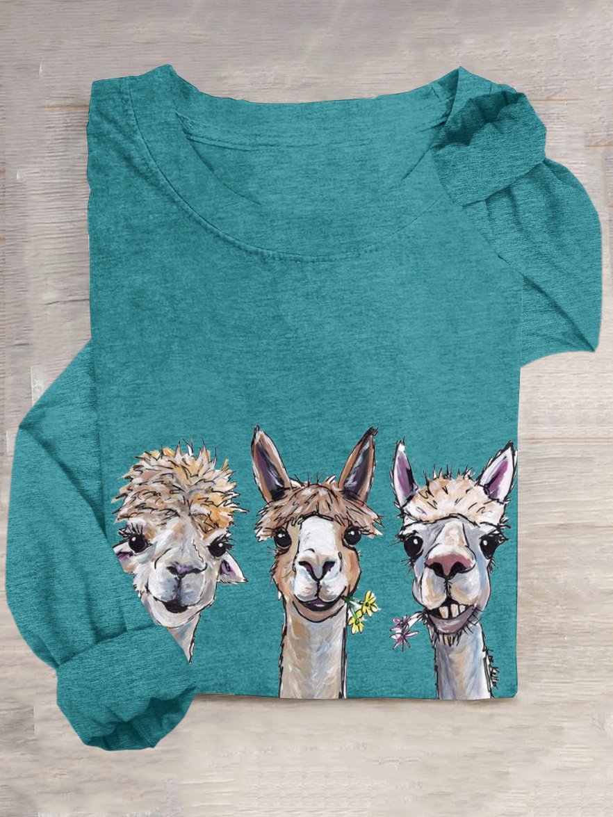 Casual Animal Crew Neck Long Sleeve T-shirt