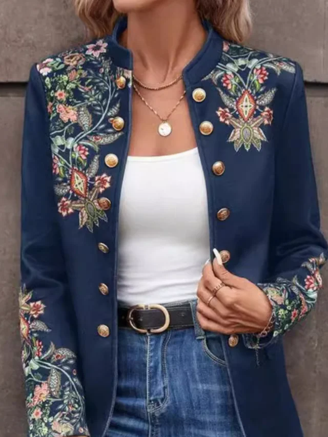 Women's Ethnic Floral Print Regular Loose Jacket